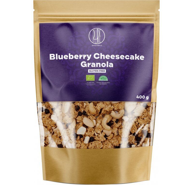 BrainMax Pure Blueberry Cheesecake Granola, Čučoriedky a Biela čokoláda, BIO, 400 g