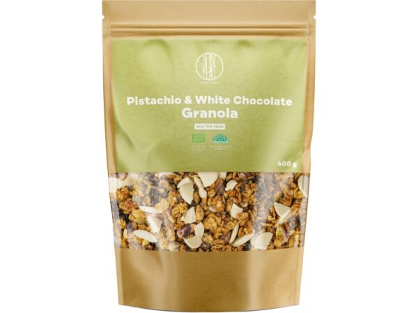 BrainMax Pistachio & White Chocolate Granola, pistácie a biela čokoláda, BIO, 400 g